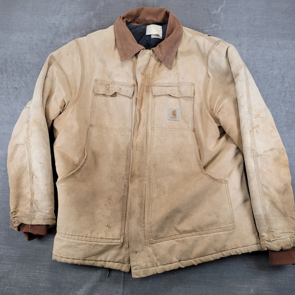 Carhartt Vintage Distressed Duck Canvas Arctic Traditional Coat Tan Brown Mens
